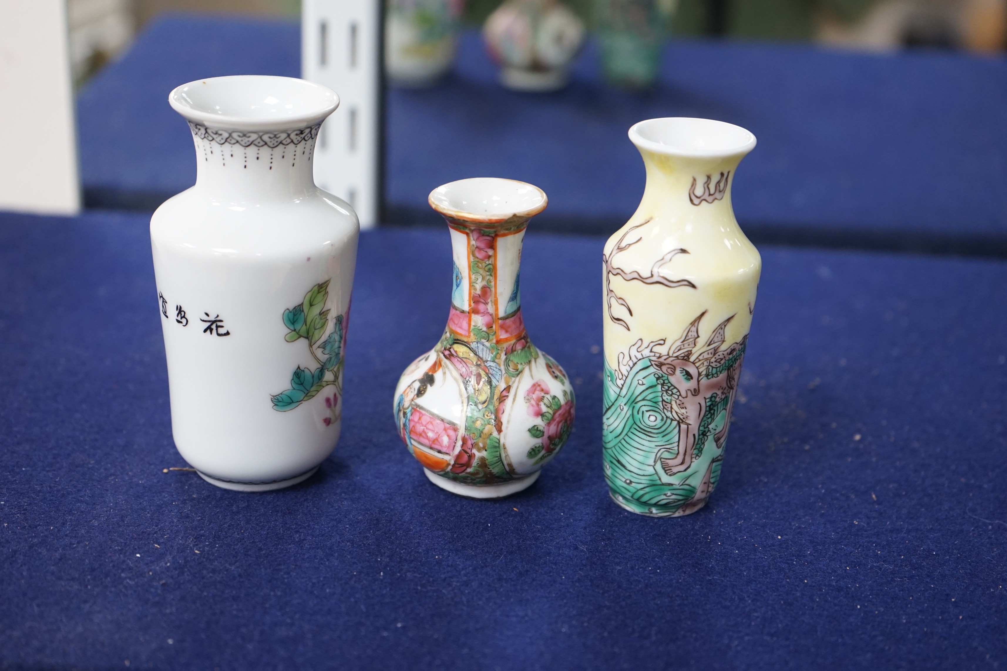 Three Chinese enamelled porcelain miniature vases, late 19th century / Republic period, tallest 10cms high